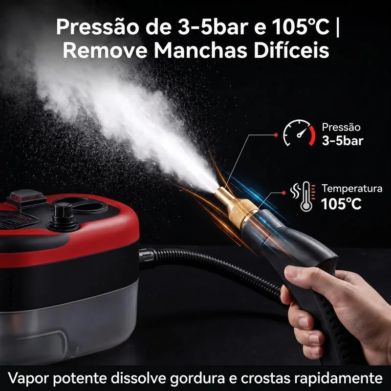 Pressão de 3 a 5 bar e 105°C remove manchas difíceis