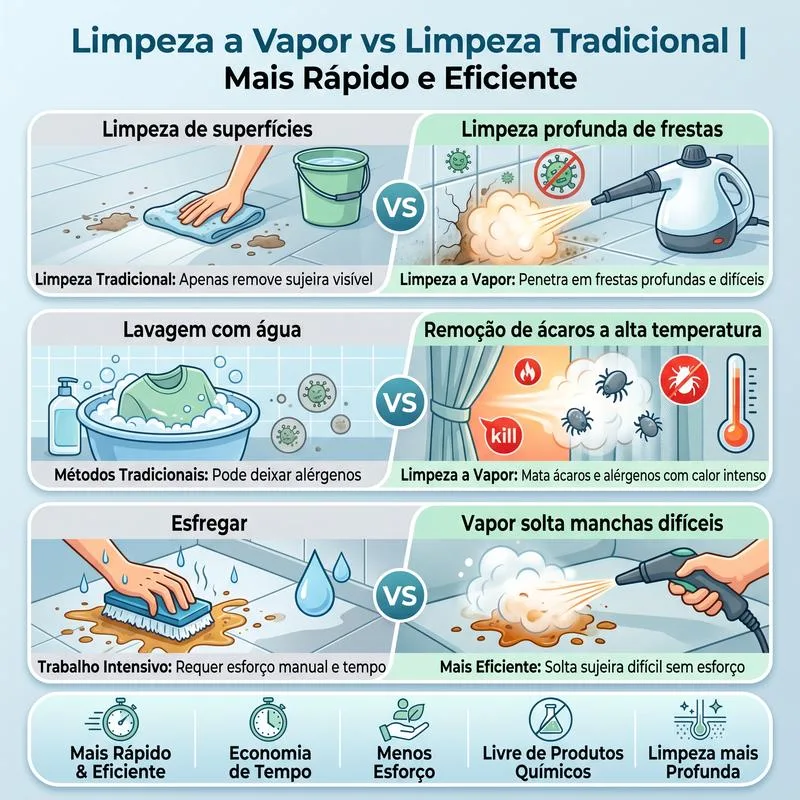 Limpeza a vapor vs limpeza tradicional: mais rápido e eficiente